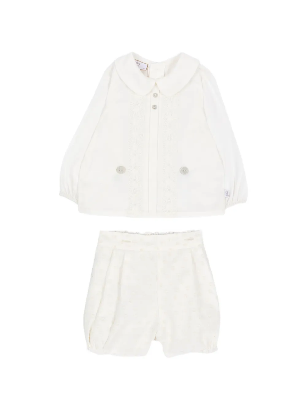 Paz Rodriguez ensemble haut-short à finitions en dentelle et col claudine - Blanc