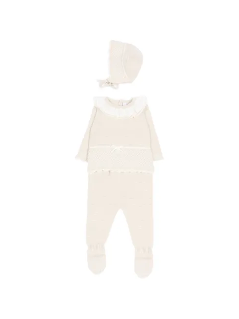 Martin Aranda ruffled-collar knitted three-piece footed trouser set