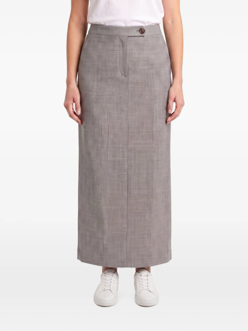 Brunello Cucinelli jupe crayon longue en laine à carreaux - Gris