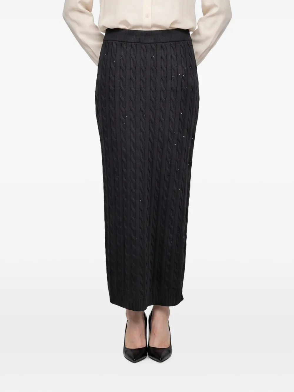 Brunello Cucinelli sequin-embellished cable-knit maxi skirt