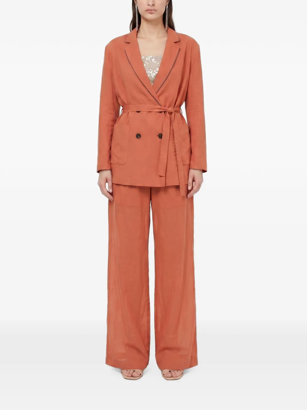 Brunello Cucinelli double-breasted belted suit