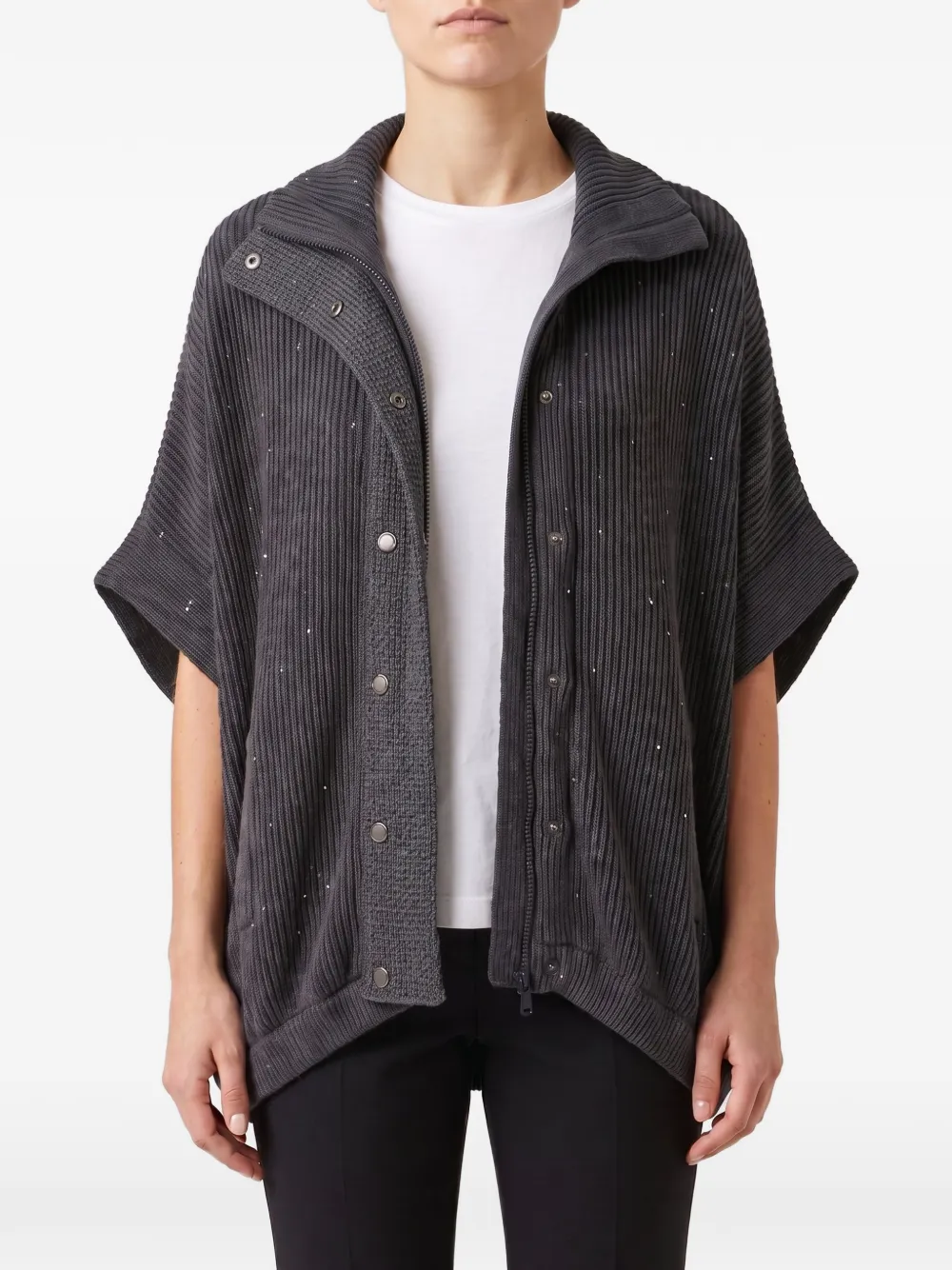 Brunello Cucinelli sequin-embellished ribbed-knit jacket