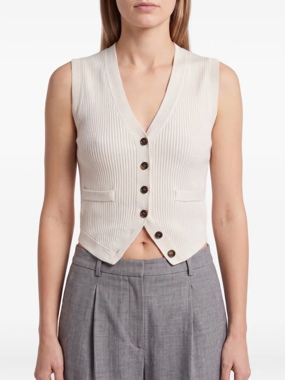 Brunello Cucinelli ribbed-knit cashmere waistcoat - Toni neutri