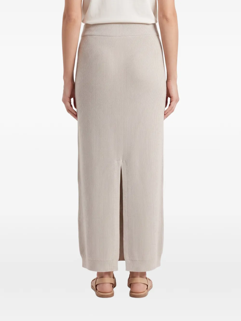 Brunello Cucinelli ribbed-knit cotton maxi skirt Beige
