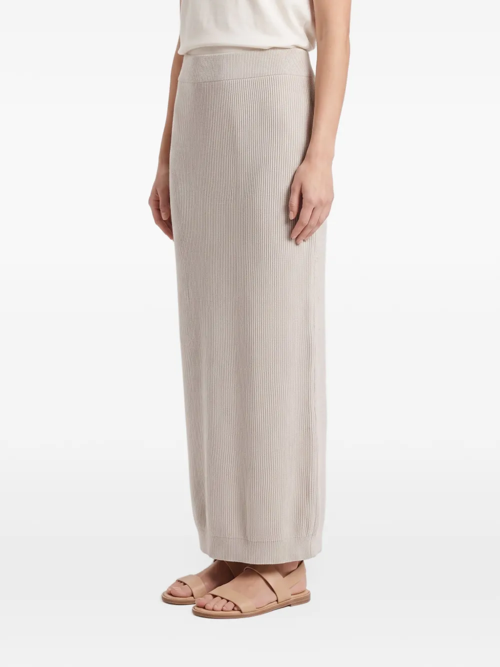 Brunello Cucinelli ribbed-knit cotton maxi skirt Beige