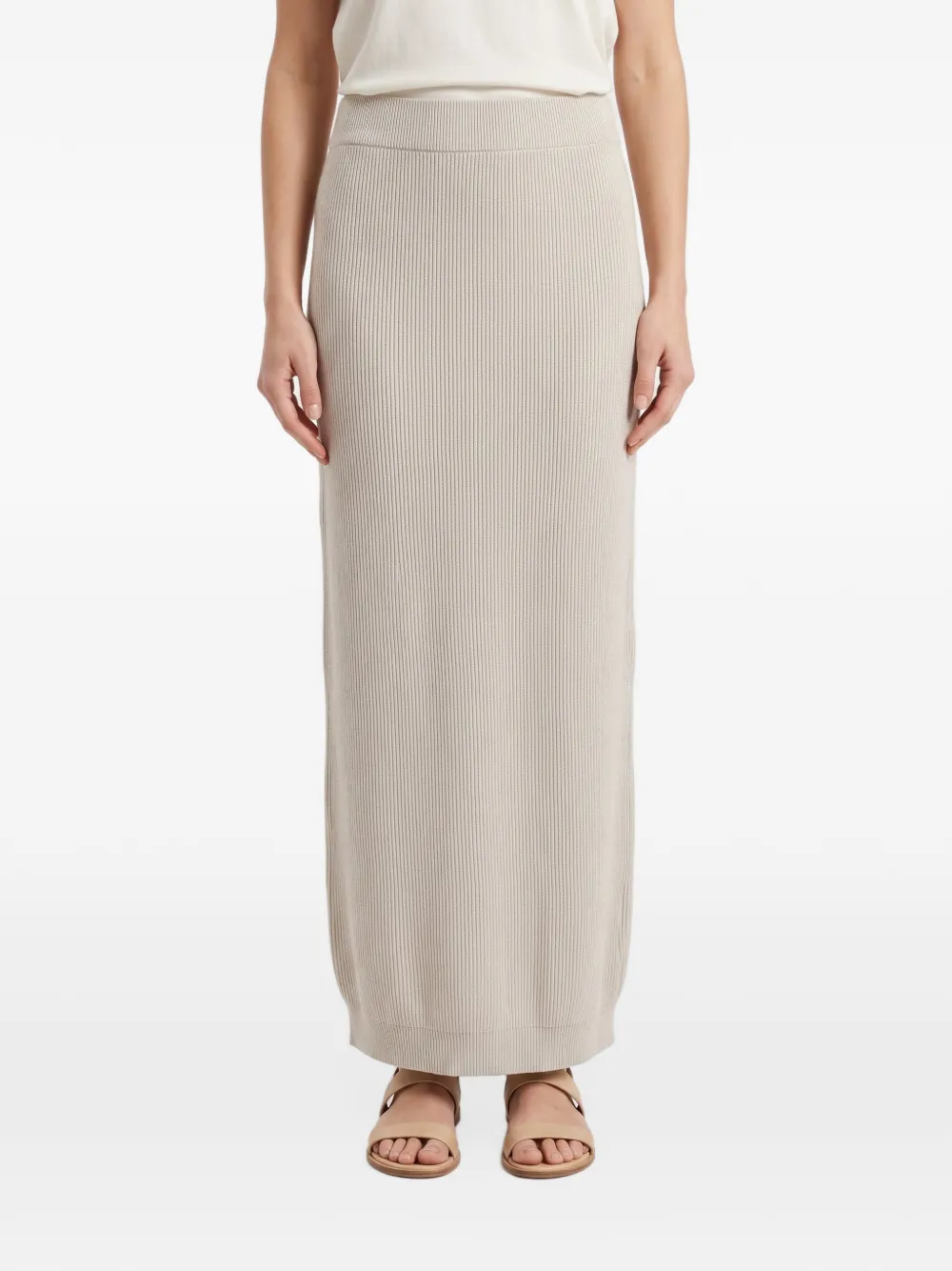 Brunello Cucinelli ribbed-knit cotton maxi skirt - Tons neutres