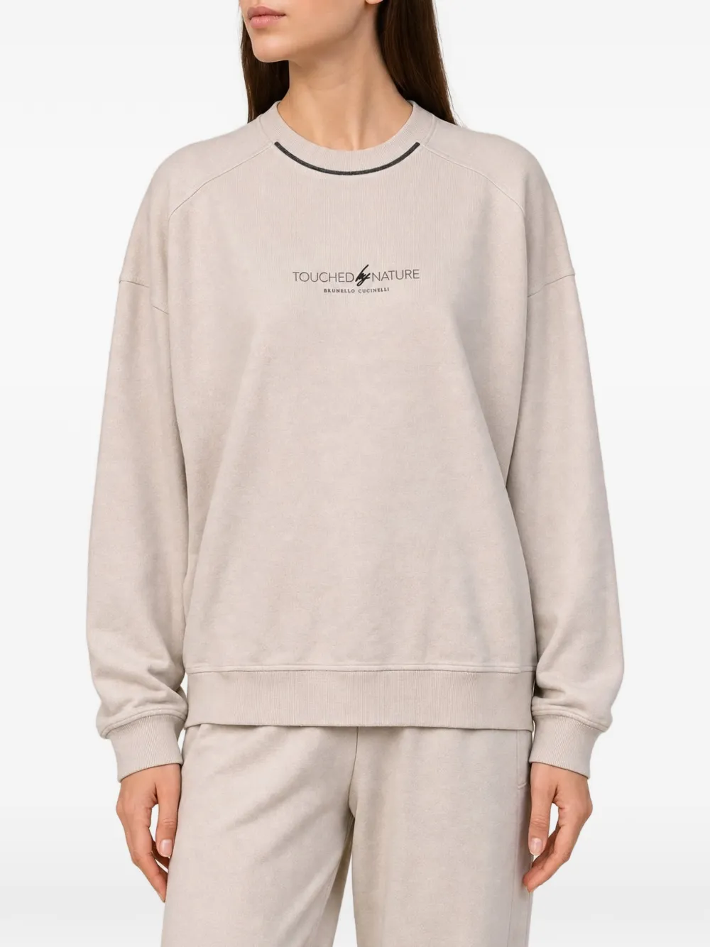 Brunello Cucinelli Logo-print Dropped-shoulder Sweatshirt In Neutral
