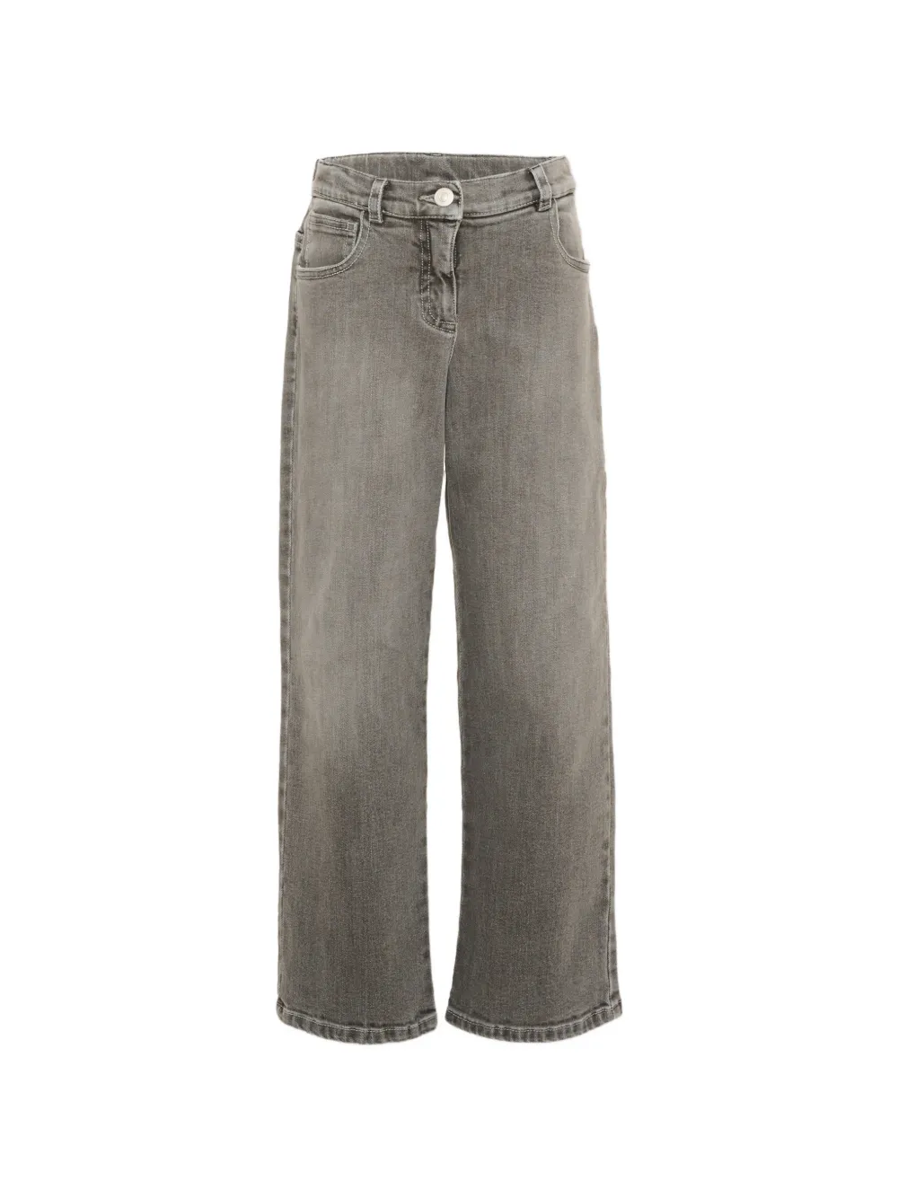 Simonetta Kids' Scallop-trim Straight-leg Jeans In Grey