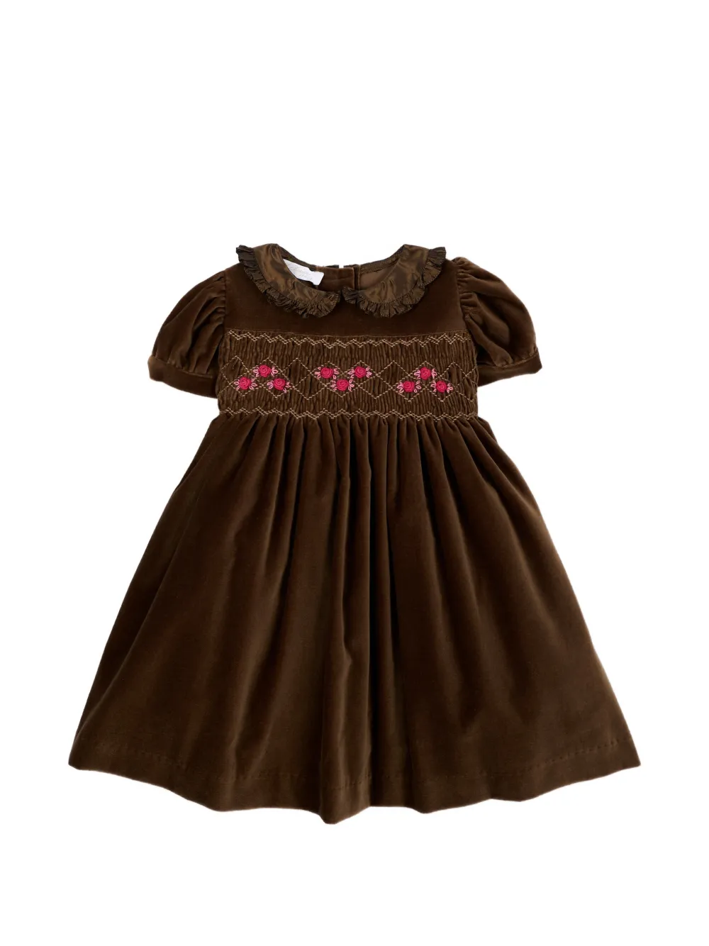 Mariella Ferrari smocked floral-embroidered dress Bruin