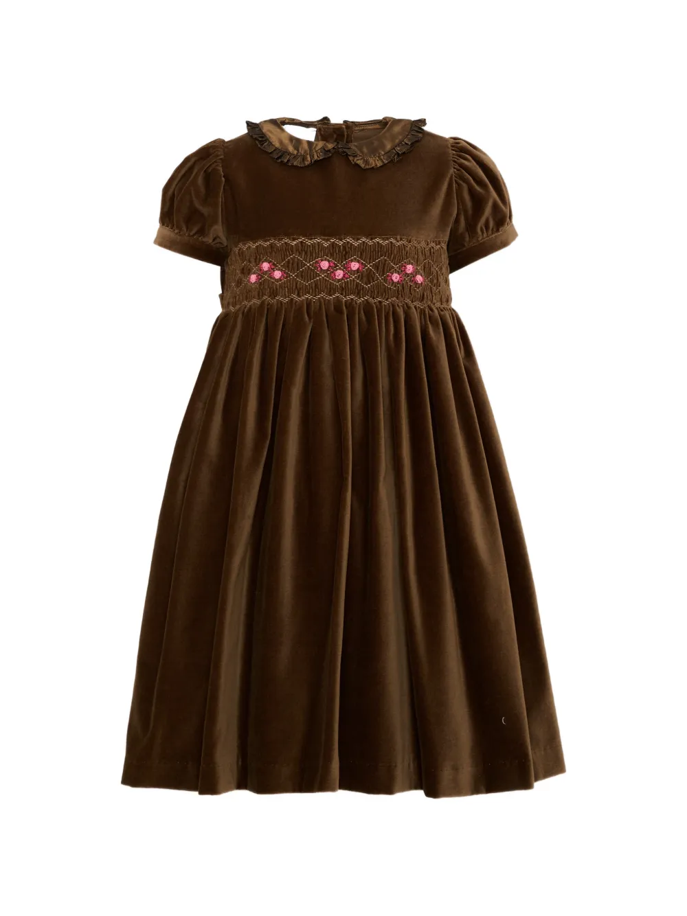 Mariella Ferrari smocked floral-embroidered dress - Marrone