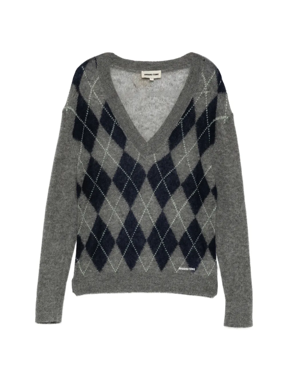 SHUSHU/TONG v-neck diamond quilted sweater - Grey