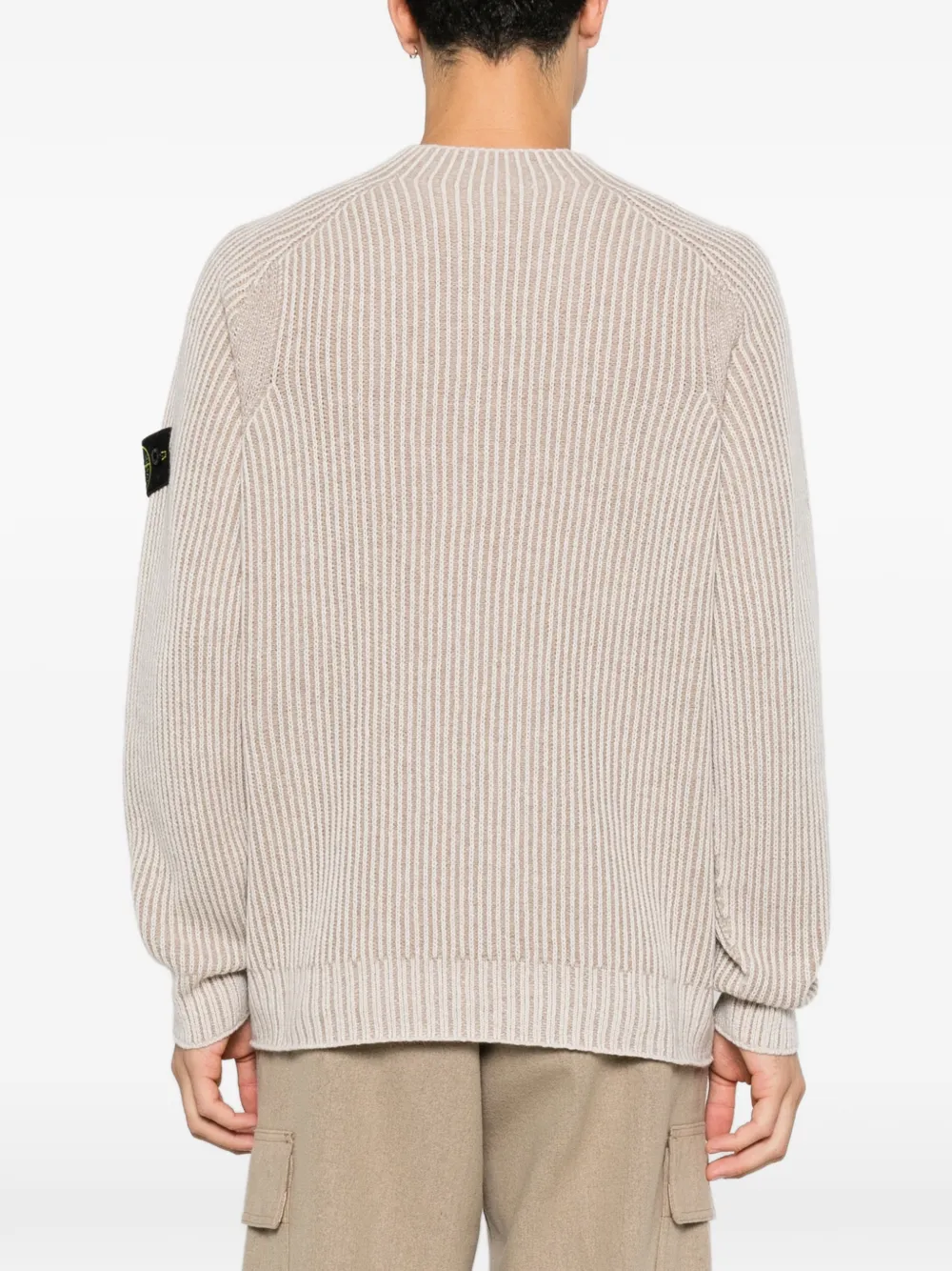 Stone Island Ribgebreide trui met logopatch Beige