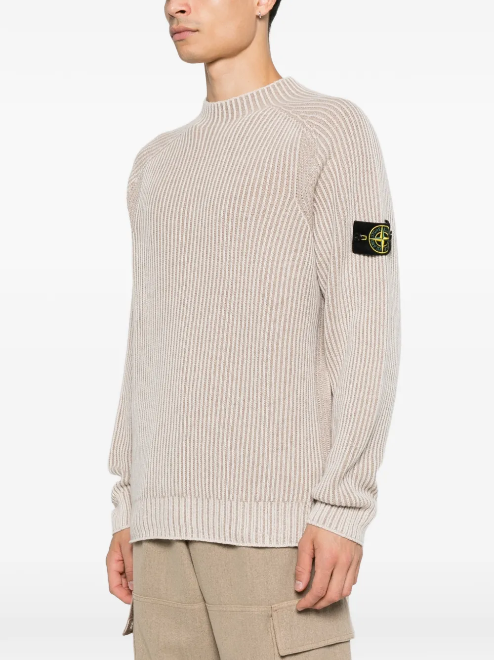 Stone Island Ribgebreide trui met logopatch Beige
