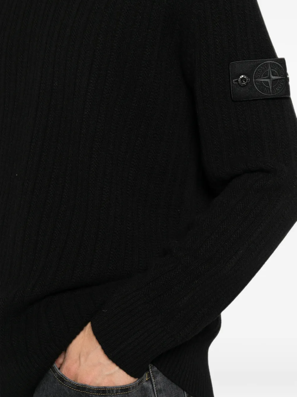 Stone Island Geribbelde trui met logopatch Zwart