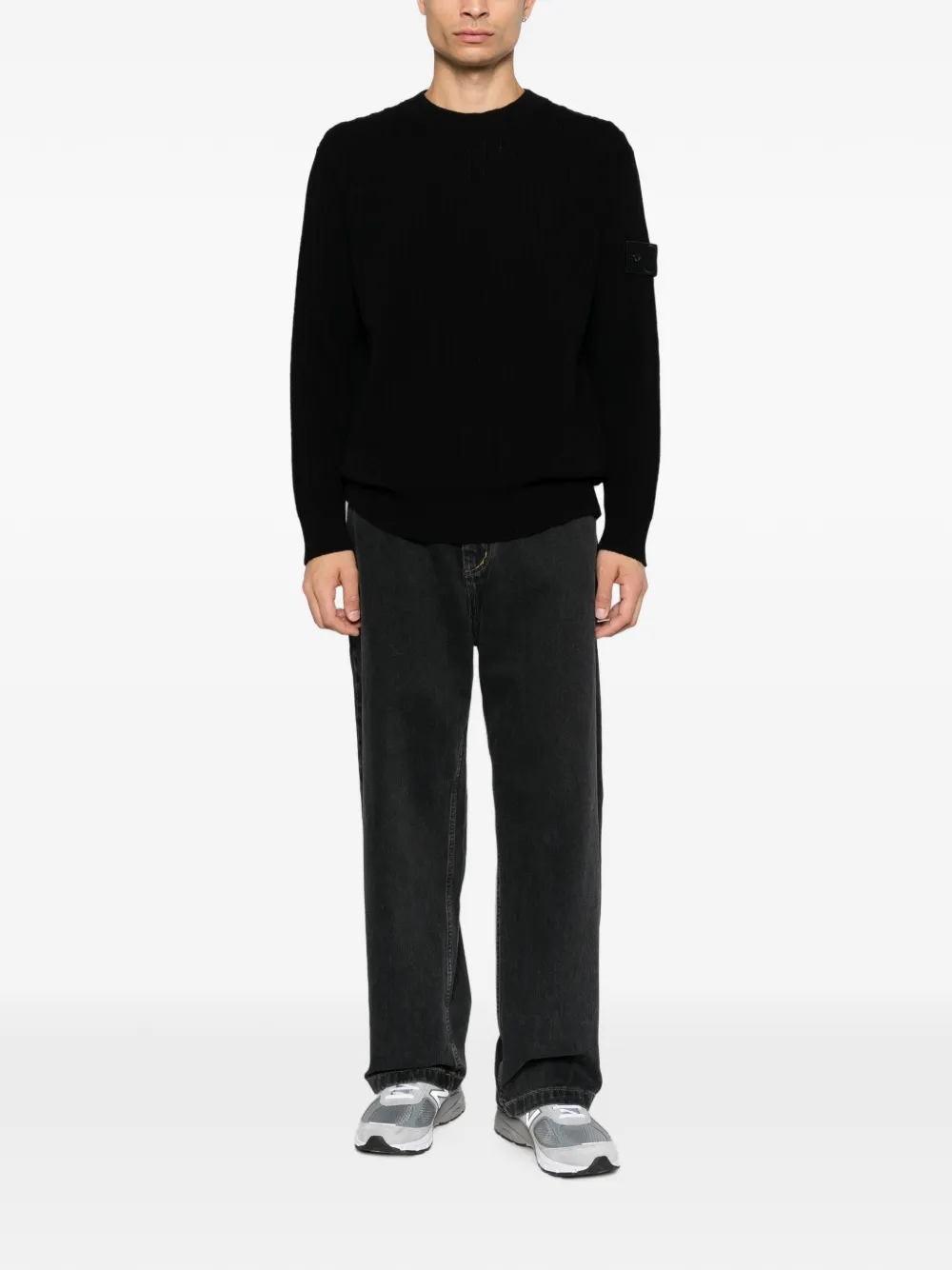 Stone Island Geribbelde trui met logopatch Zwart