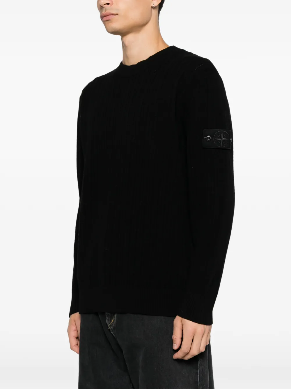 Stone Island Geribbelde trui met logopatch Zwart
