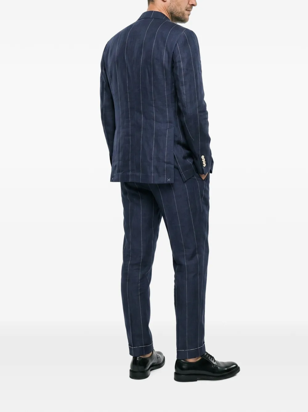 Brunello Cucinelli Pak met krijtstreep en puntige revers Blauw