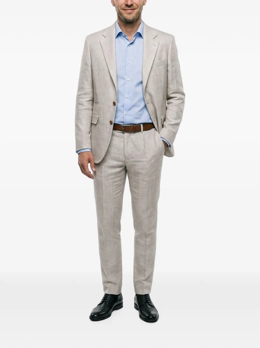 Brunello Cucinelli checked linen-blend suit Beige