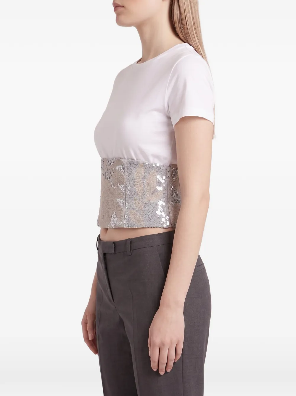 Brunello Cucinelli T-shirt met korset-stijl en pailletten Wit