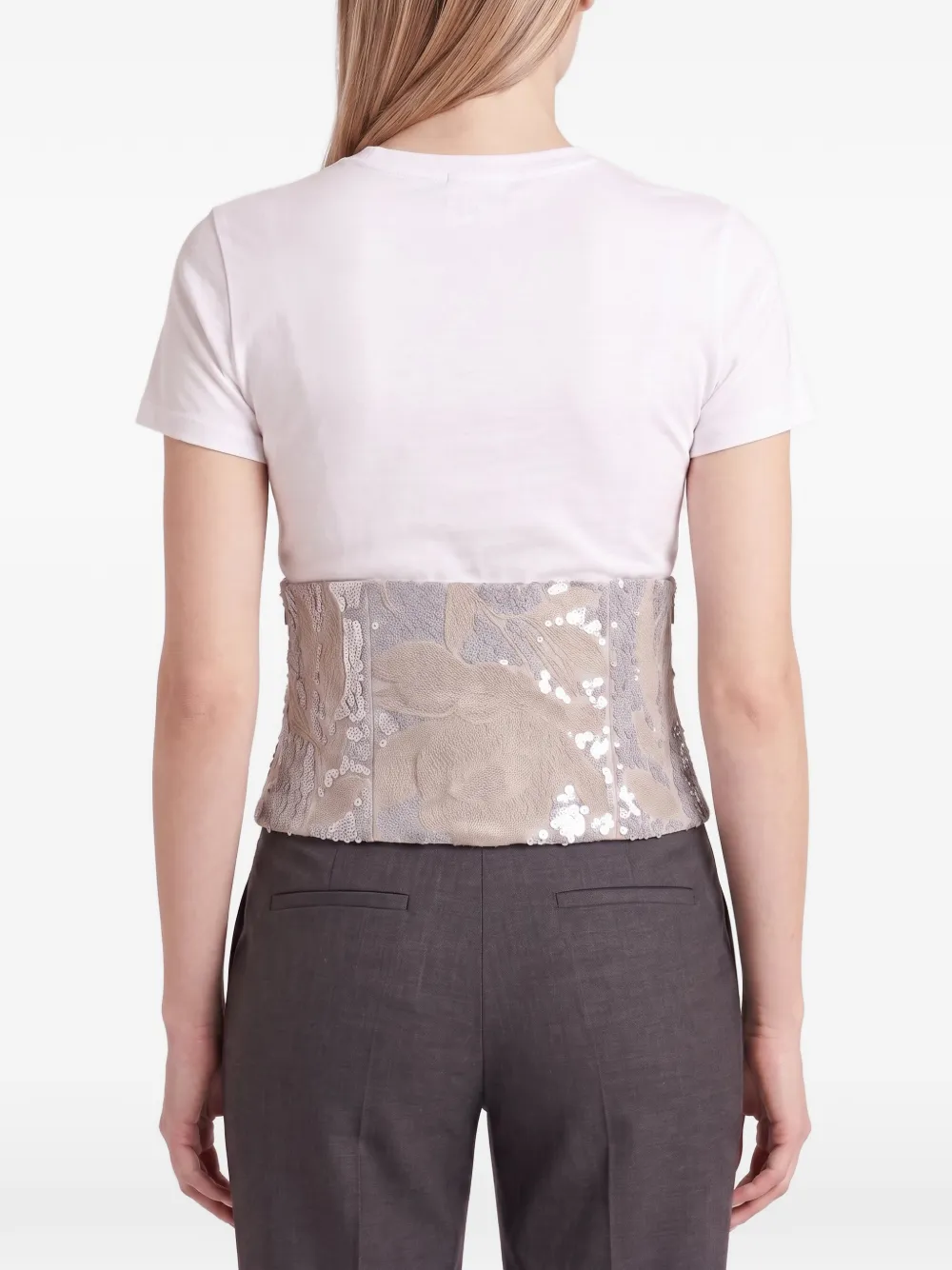 Brunello Cucinelli T-shirt met korset-stijl en pailletten Wit