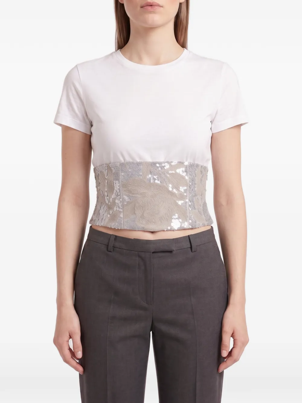 Brunello Cucinelli sequin-embellished corset-style T-shirt