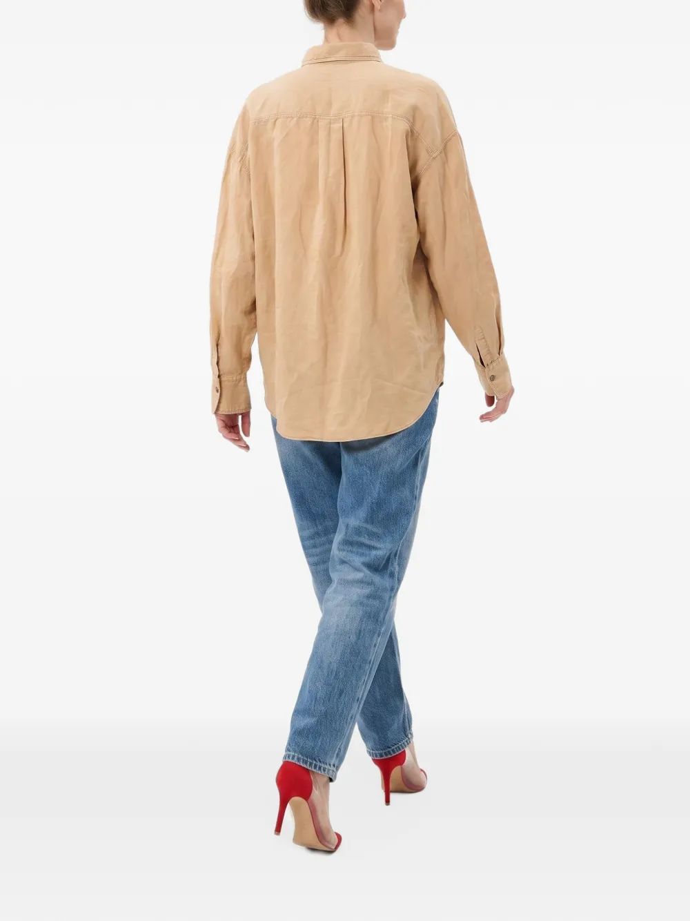 Brunello Cucinelli Blouse met drukknoop en borstzak Beige