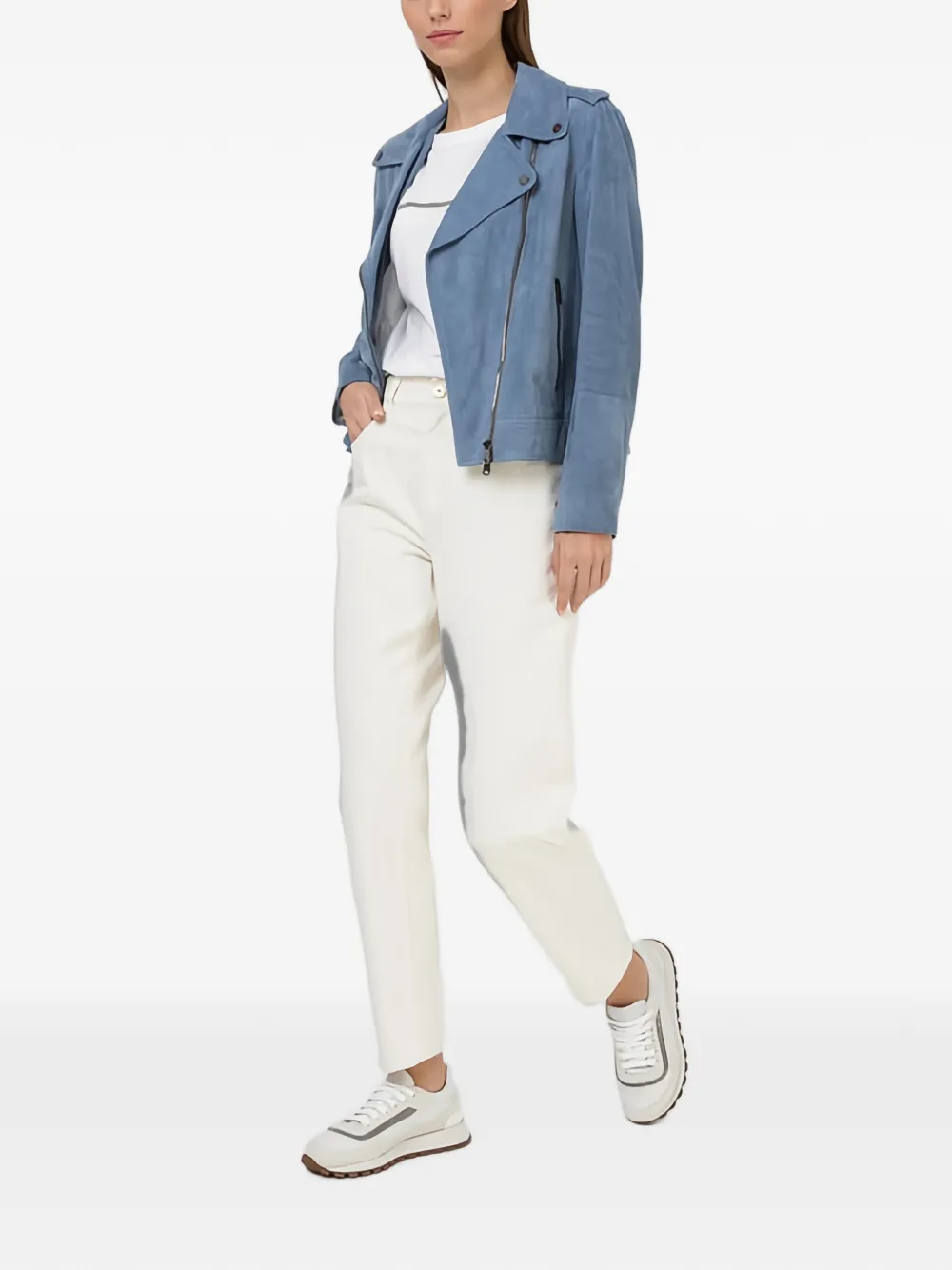 Brunello Cucinelli asymmetrical leather jacket - Blu
