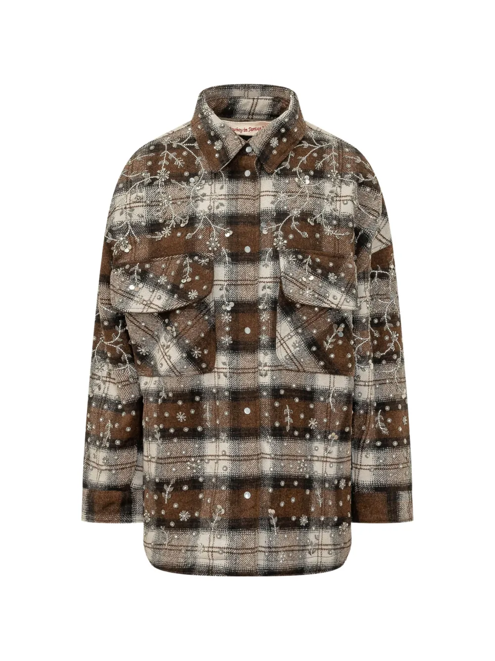 Lacoste Kids embellished check-print shirt Bruin