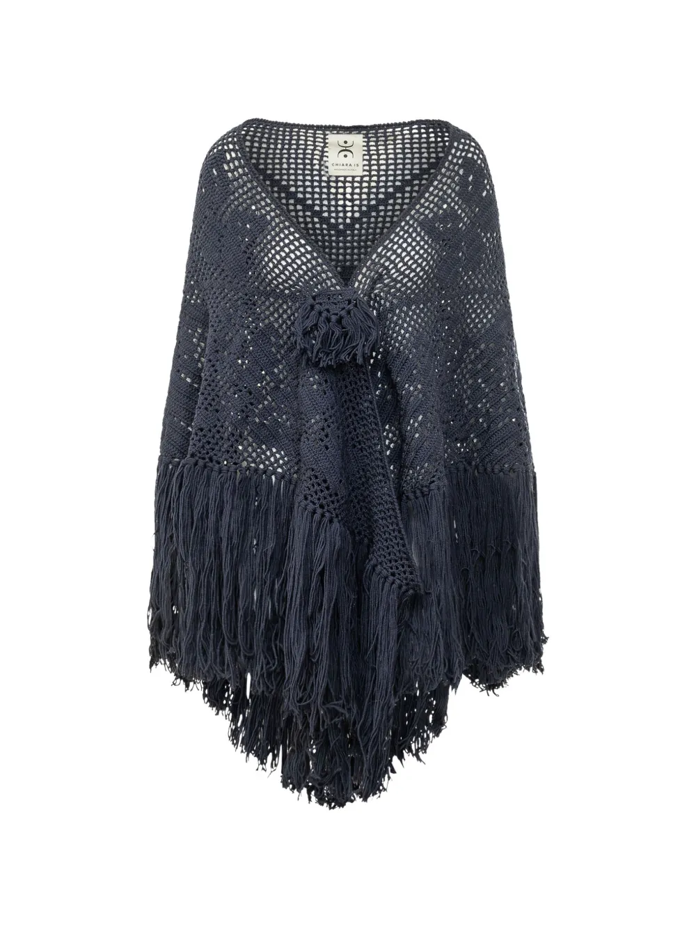 Chiara Is Peonia Crochet-knit Wool Shawl In Blue