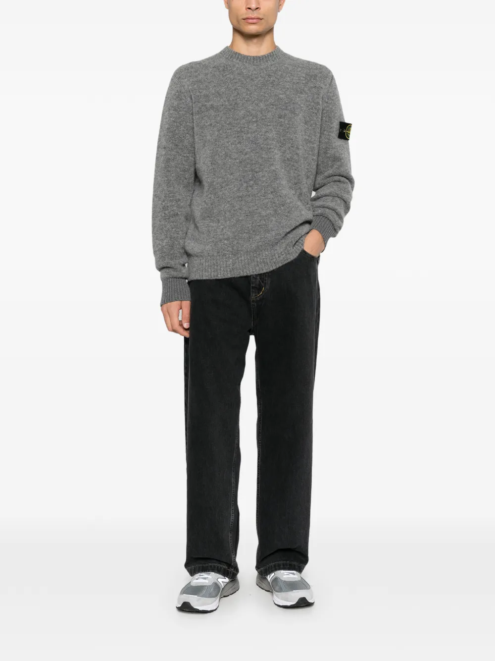 Stone Island logo-patch knit sweater Grijs