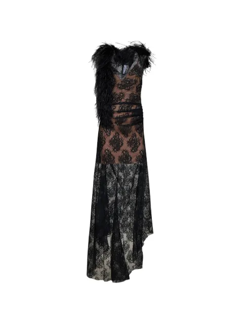 Giuseppe Di Morabito feather-trim lace-overlay asymmetric dress