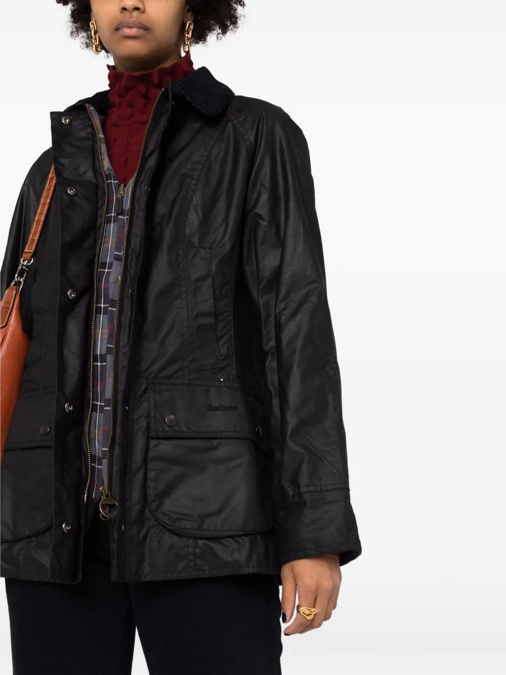 Barbour Jas met ribfluwelen kraag en capuchon Zwart