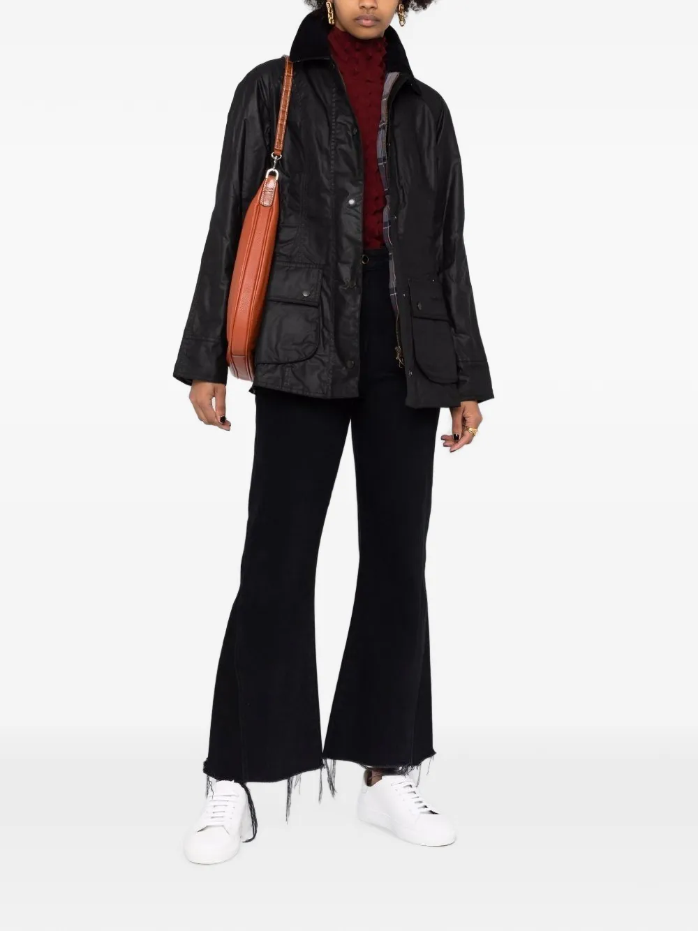 Barbour Jas met ribfluwelen kraag en capuchon Zwart