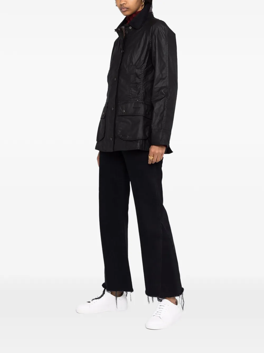 Barbour Jas met ribfluwelen kraag en capuchon Zwart