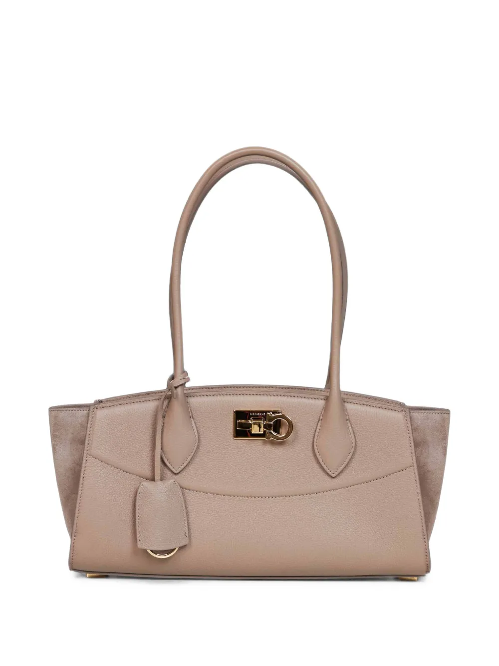 Ferragamo New Studio Soft Bag East West (m) In Gray