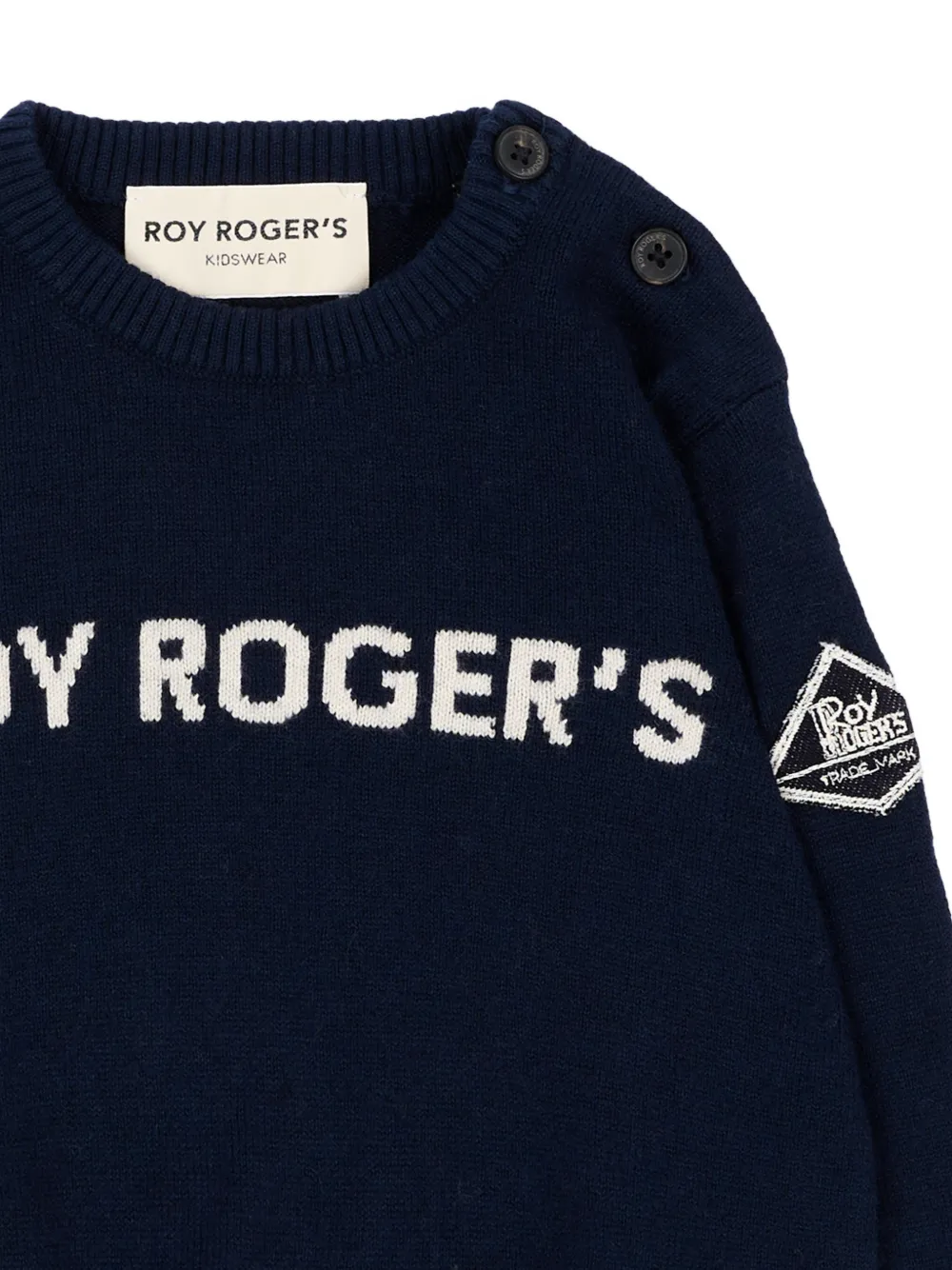 Roy Rogers Kids Trui met logo-intarsia en knoop op de schouder Blauw