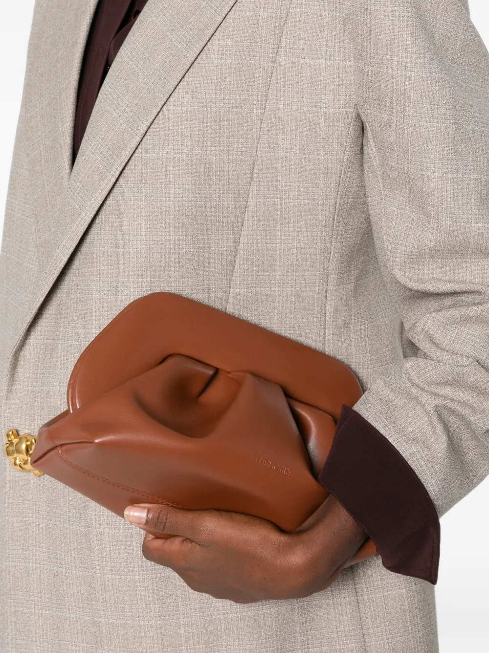 Themoirè Bios clutch met ruches Bruin