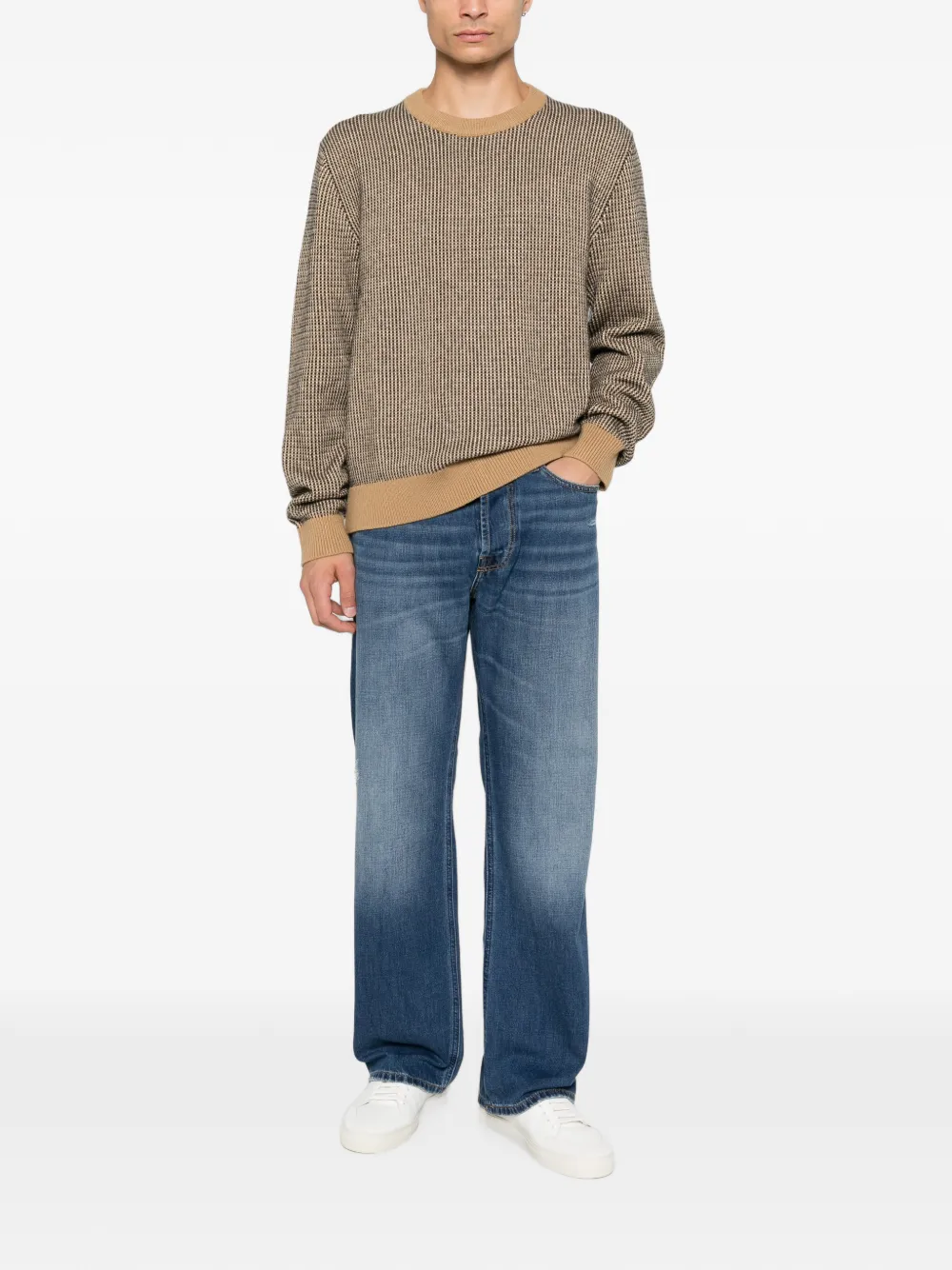 Calvin Klein Trui met ronde hals en micro-patroon Beige