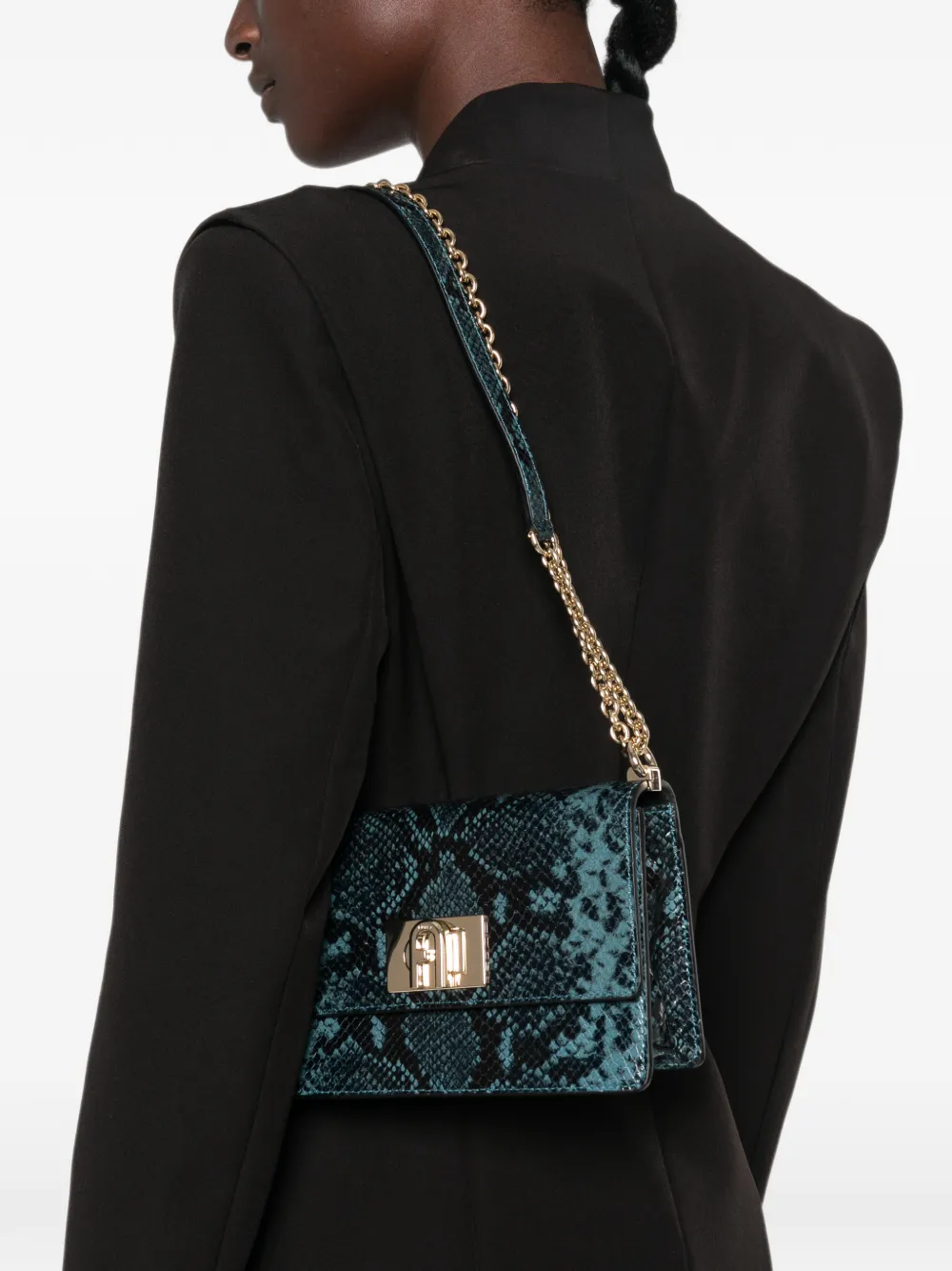 Furla 1927 schoudertas met slangenprint Blauw