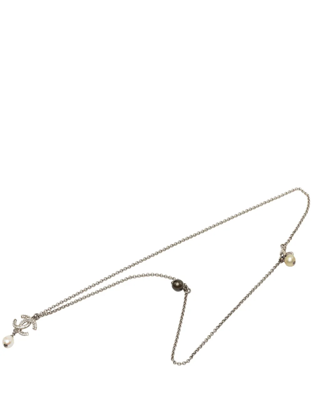 CHANEL Pre-Owned 2011 CC Brass Strass and Faux Pearl Pendant Necklace costume necklace - Argento