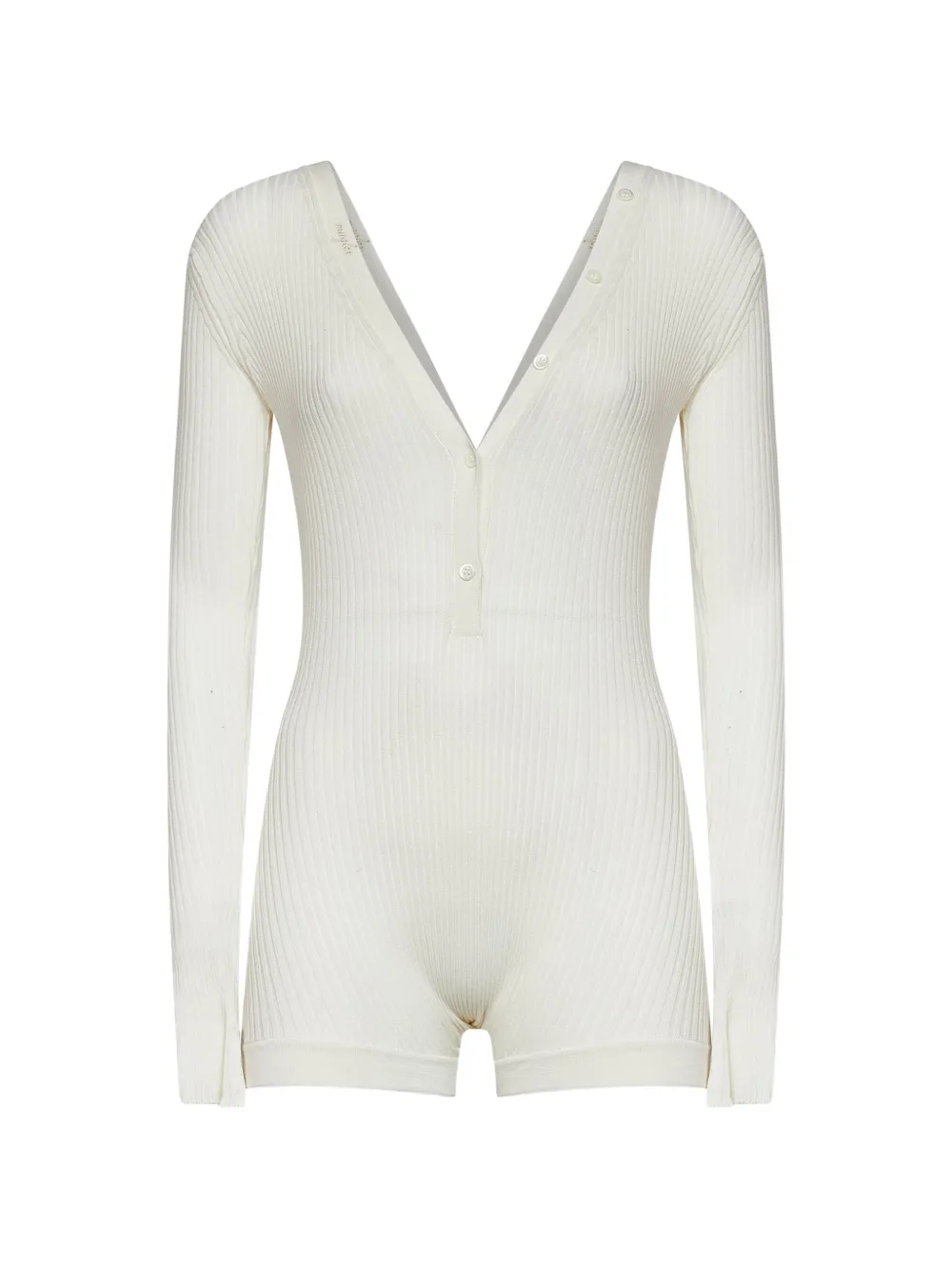 Mugler Ribbed-knit Playsuit In 화이트