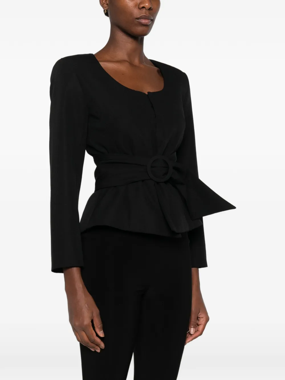Jacquemus Belted Peplum Jacket in Black, view 3