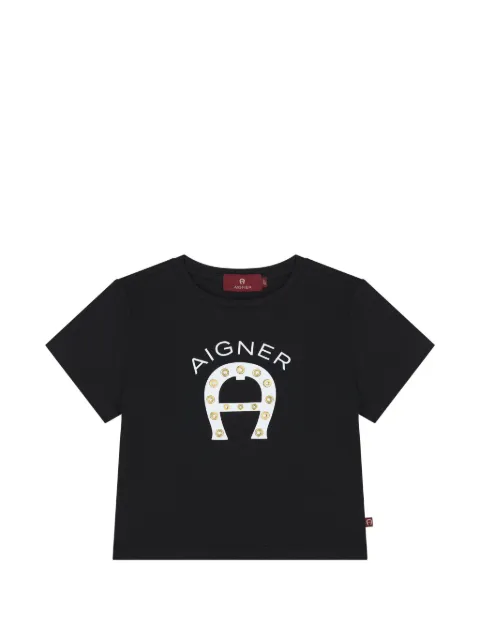 Aigner Kids logo-print eyelet-embellished T-shirt