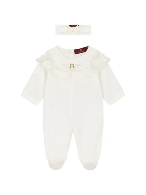 Aigner Kids logo-embroidered ruffle-trim pajama and headband set
