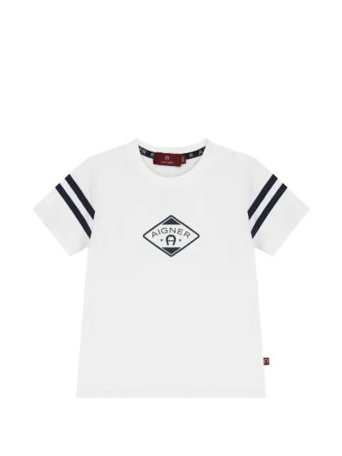 Aigner Kids logo-print striped-sleeve T-shirt