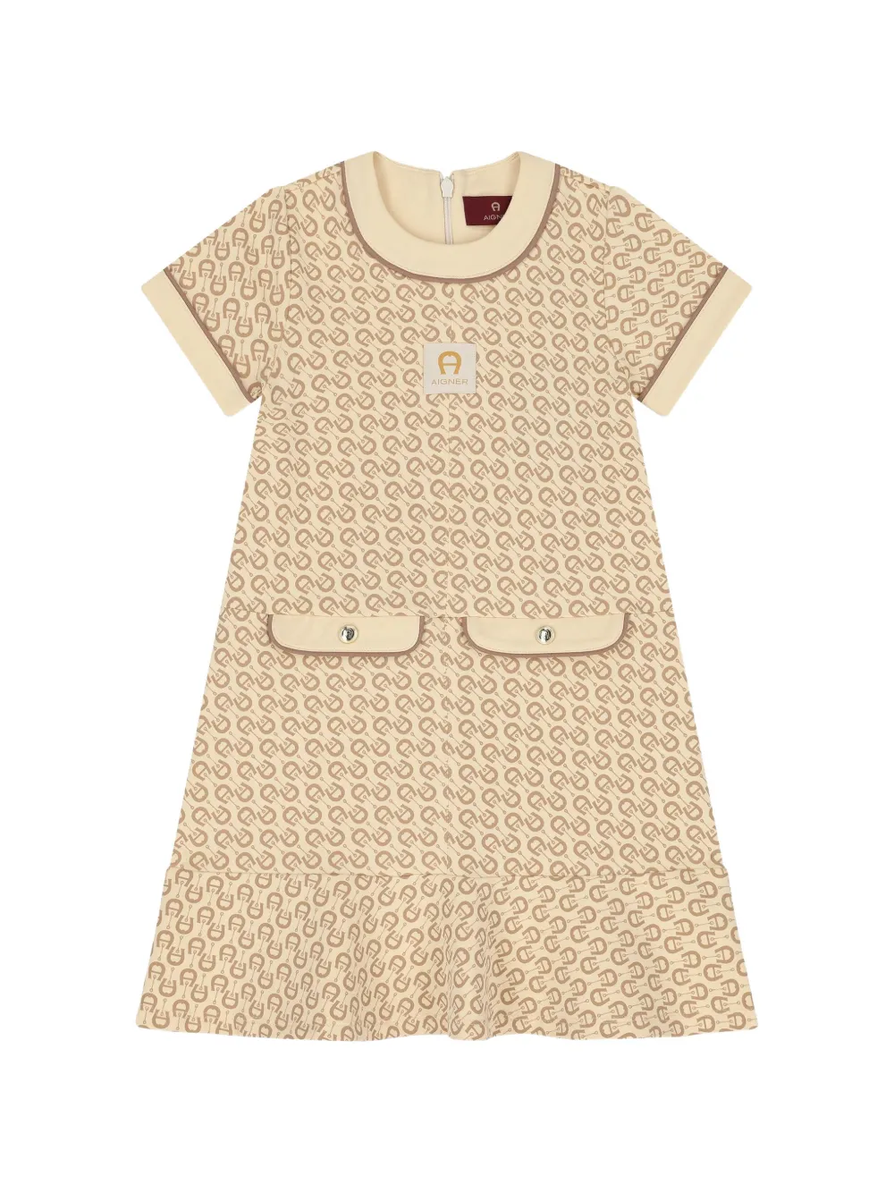 Aigner Kids monogram-print ruffled dress - Tons neutres Aigner Kids monogram-print ruffled dress - Tons neutres
