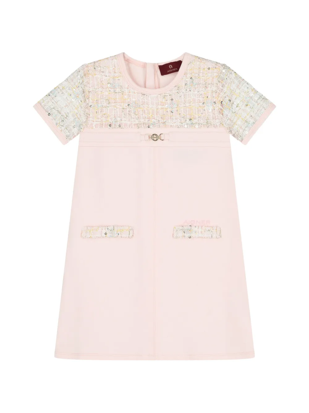 Aigner Kids sequin-embellished tweed-panel dress - Rosa