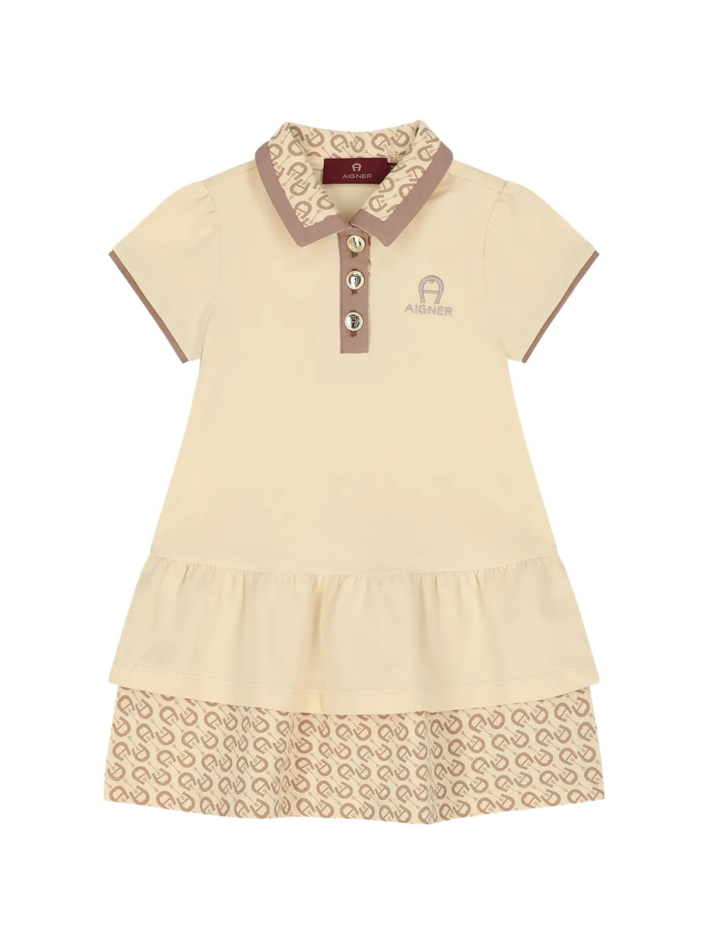 Aigner Kids logo-embroidered ruffled dress - Tons neutres Aigner Kids logo-embroidered ruffled dress - Tons neutres