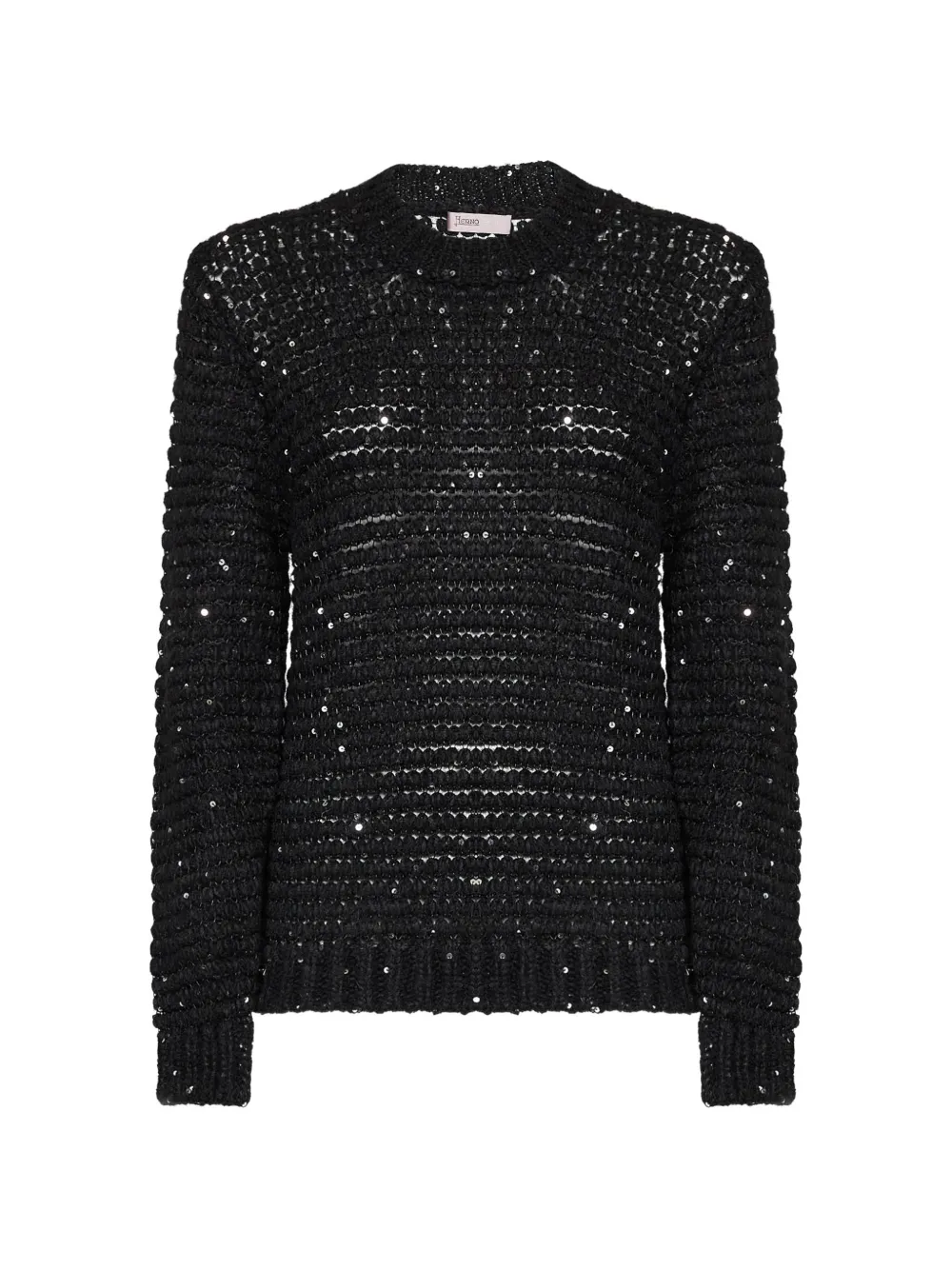 Herno Maglione Resort traforato con ricamo di paillettes - Nero