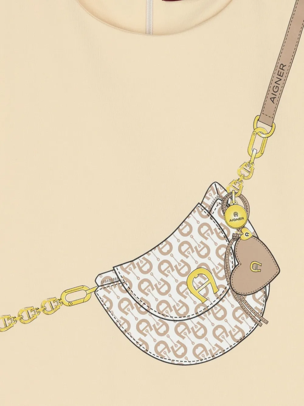 Aigner Kids Jurk met ruches en tassenprint Beige